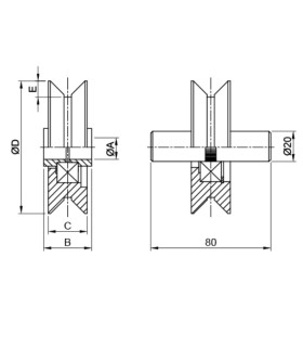 POLEA GUIA PUERTA C/ROD 150X26 E16 Canal Angular