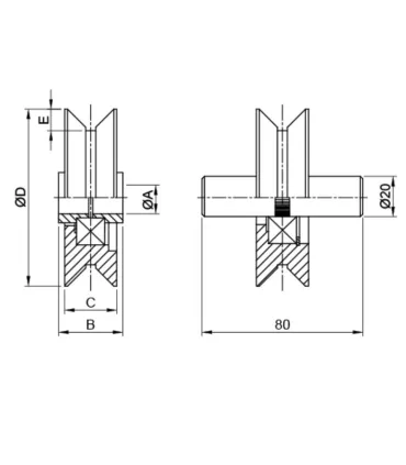 POLEA GUIA PUERTA C/ROD 180X26 E16 Canal Angular