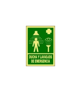 SEÑAL SALVAMENTO PVC ROT.FOT. 210x297 "DUCHA Y LAVAOJOS EMERGENCIA"