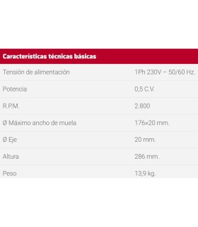 ELECTROESMERILADORA LEMA 0,5CV 220V MOD.NSLEM-05 SIN MUELAS (Ø175x20x20)