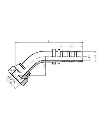 HEMBRA GIRATORIA 45º MÉTRICA CONO24º/60º  Ø 15L  M22X1.5 DN 1/2"