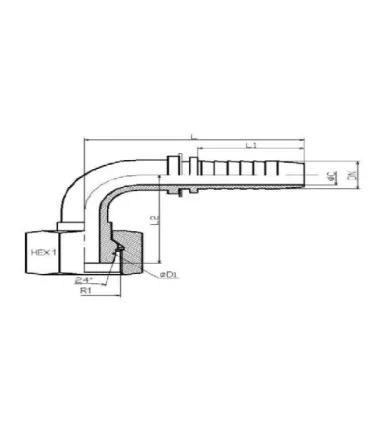 HEMBRA GIRATORIA MÉTRICA 90° SERIE FRANCESA Ø 16,7 M24X1,5 DN 1/2"