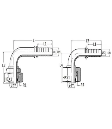 HEMBRA GIRATORIA MÉTRICA 90° C/JUNTA TÓRICA INOX Ø 6 L M12X1.5 DN 1/4"