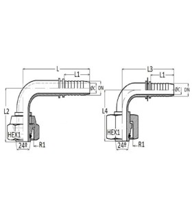 HEMBRA GIRATORIA MÉTRICA 90° C/JUNTA TÓRICA INOX Ø 25 S M36X2 DN 1"
