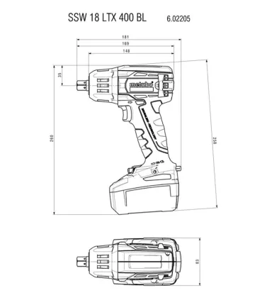 LLAVE IMPACTO METABO SSW18-LTX 400Nm*SOLO CARCASA SIN BATERIA