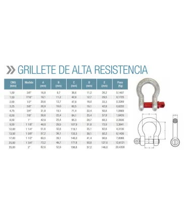 GRILLETE LIRA ALTA RESISTENCIA 16mm 3,25Tn