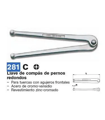 LLAVE COMPAS PUNTOS Ø7mm 14-100mm L215mm