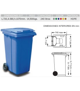 CONTENEDOR 240 LT.C/RUEDAS S/PEDAL TODO COLOR ROJO