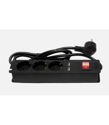 BASE MULTIPLE 3 TOMAS LUZ + 2 USB C/ INTERRUPTOR 3 MT CABLE NEGRO
