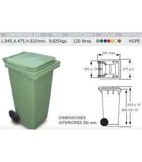 CONTENEDOR 120LT.C/RUEDAS S/PEDAL TODO COLOR VERDE