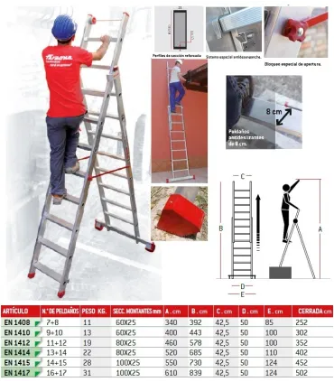 ESCALERA TRANSFORMABLE 2 TRAMOS 7+8PELD 3,92Mt EN1408