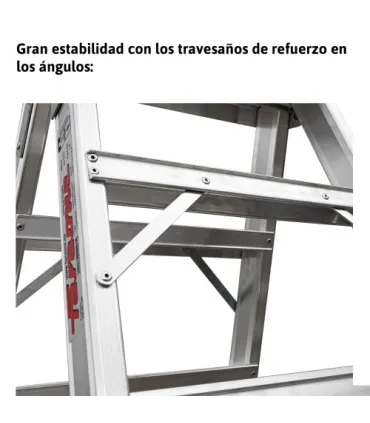 ESCALERA TIJERA DOBLE 9+9 PELDAÑOS ANCHO ALTURA: TJO 3,2M PLEG 2,1MT