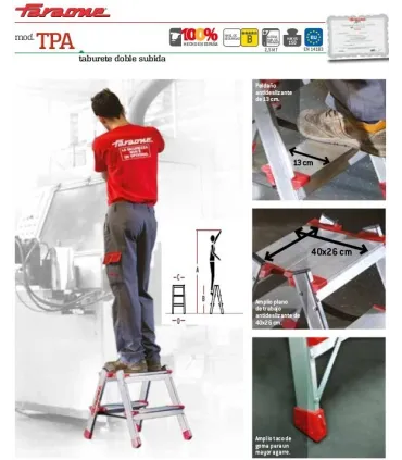 ESCALERA TIJERA DOBLE ALUM. 4+4 PELDAÑOS ANCHO ALTURA: TJO 2,5M PLEG 0,86MT