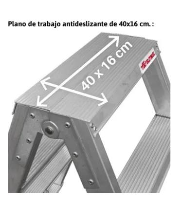 ESCALERA TIJERA DOBLE ALUM. 4+4 PELDAÑOS ANCHO ALTURA: TJO 2,5M PLEG 0,86MT