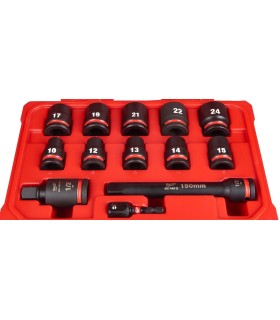 JUEGO 13 VASOS IMPACTO 1/2" MILWAUKEE 10-24mm CORTOS