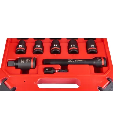 JUEGO 13 VASOS IMPACTO 1/2" MILWAUKEE 10-24mm CORTOS
