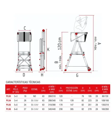 ESCALERA PLS-5 5 PELDAÑOS, PLATAFORMA REGULABLE EN ALTURA