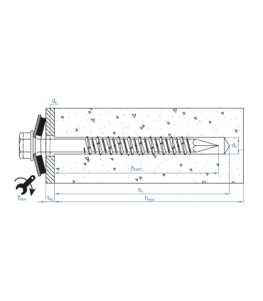 TORNILLO HORMIGÓN M6.5 X32 C/ARN GOMA P-16 Broca Ø5mm