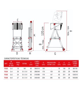 ESCALERA PLS-6 6 PELDAÑOS, PLATAFORMA REGULABLE EN ALTURA